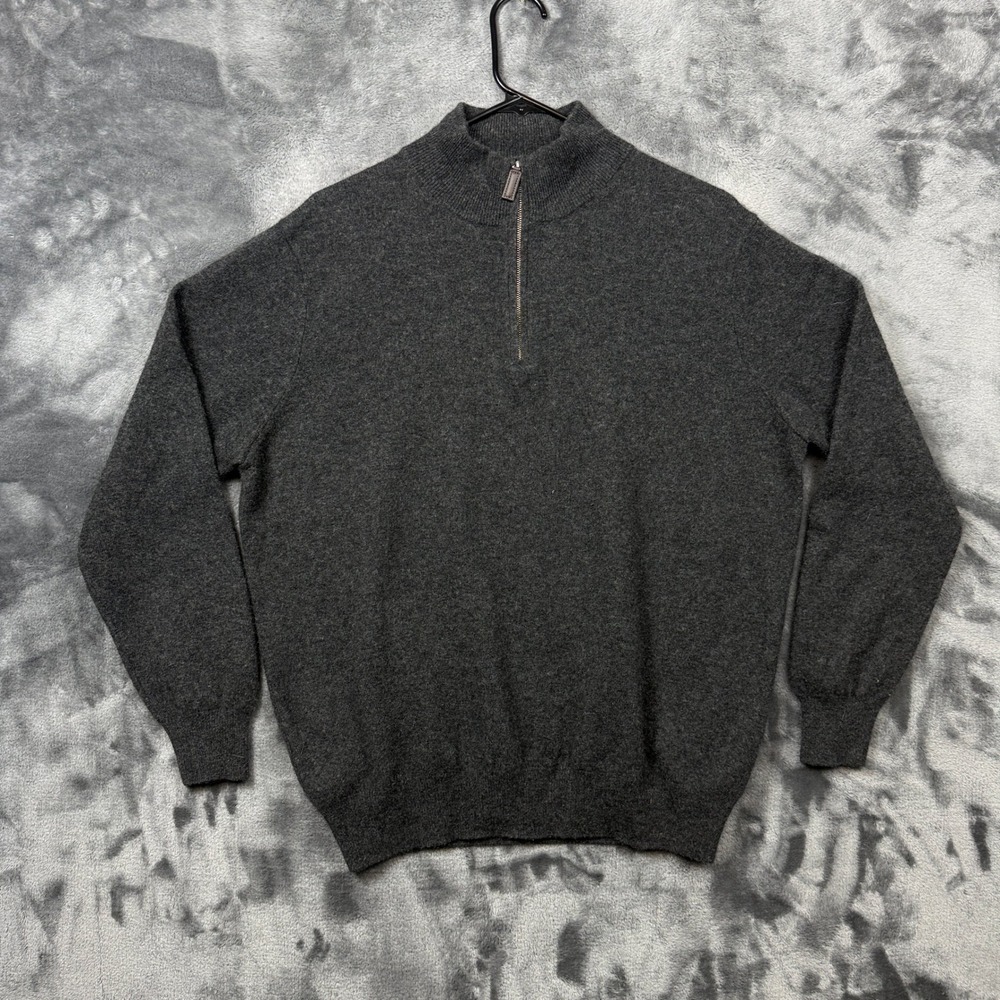 Tahari Sweater Mens XL Gray 100% Cashmere Pure Luxe Quarter Zip Mock Neck Knit
